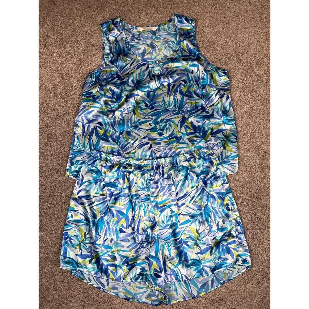 Cacique Pajamas Womens 14 16 Satin Floral Tank Shorts Slinky Sexy Sensual Set